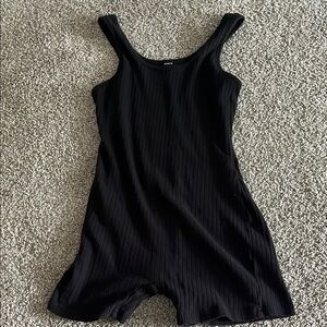 Black Ribbed Sleeveless Romper